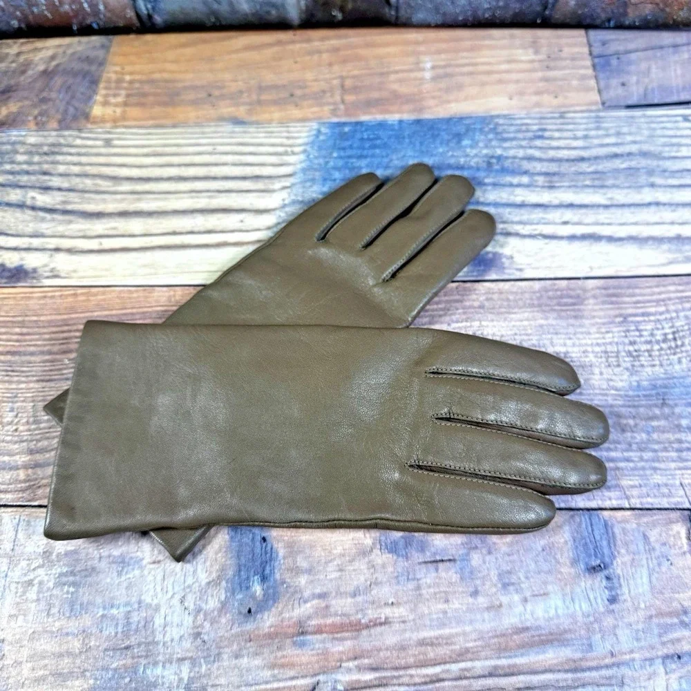 Vintage Aris 115  Brown Leather Gloves Polyester‎ Lined Size 6.5 to Wrist 1960s